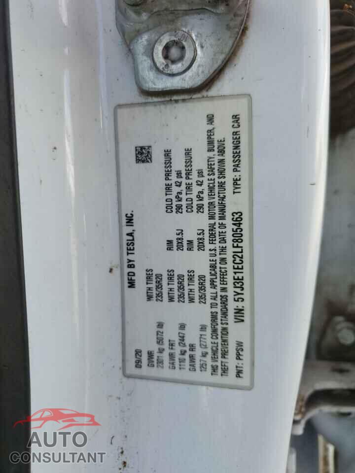 TESLA MODEL 3 2020 - 5YJ3E1EC2LF805463