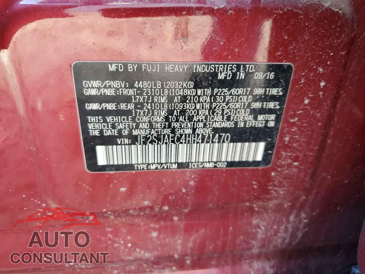SUBARU FORESTER 2017 - JF2SJAEC4HH471470