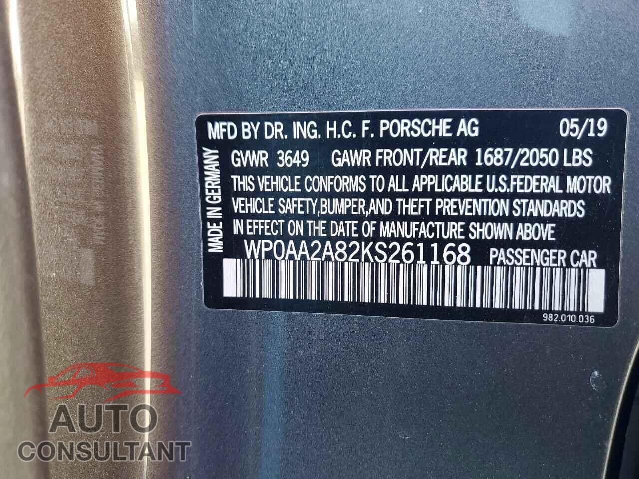 PORSCHE CAYMAN 2019 - WP0AA2A82KS261168