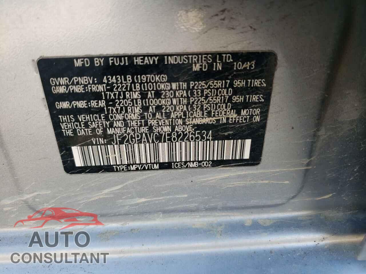 SUBARU XV 2014 - JF2GPAVC7E8226534