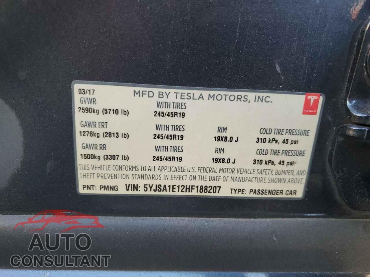 TESLA MODEL S 2017 - 5YJSA1E12HF188207