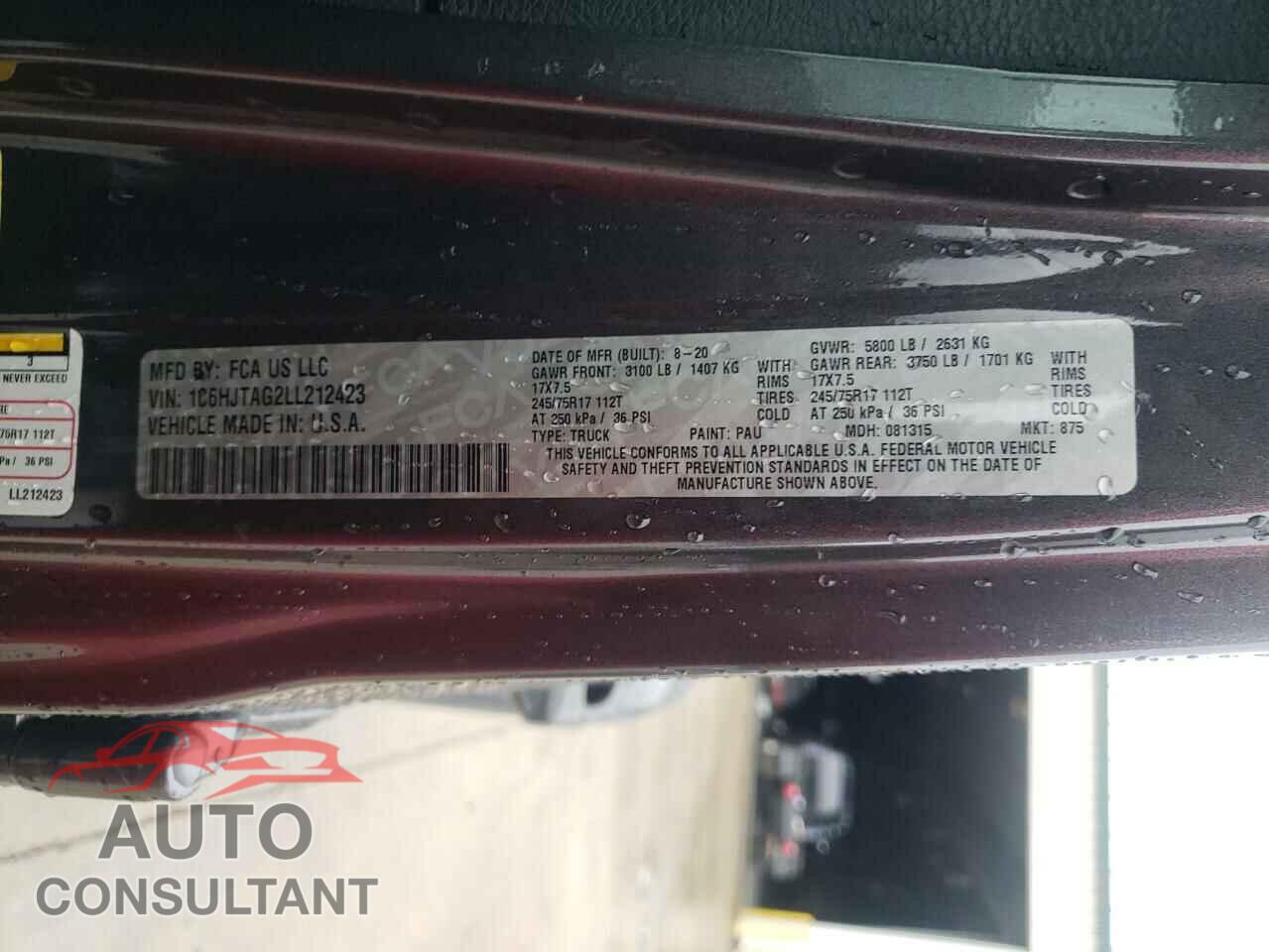 JEEP GLADIATOR 2020 - 1C6HJTAG2LL212423