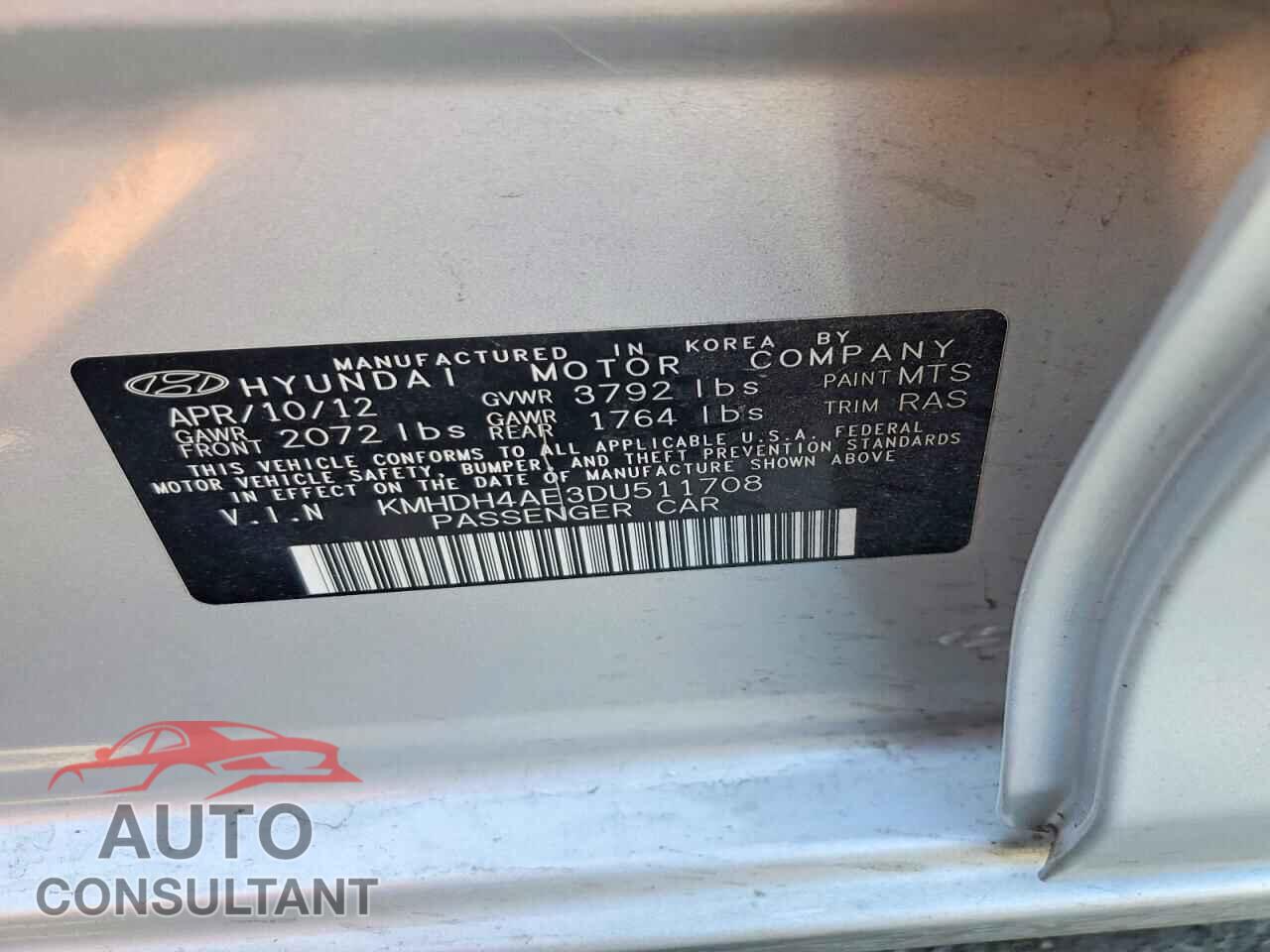 HYUNDAI ELANTRA 2013 - KMHDH4AE3DU511708