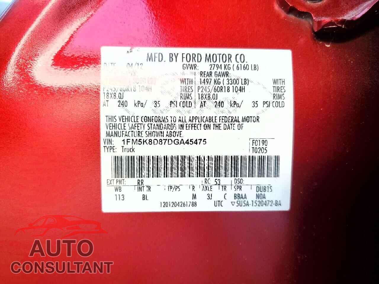 FORD EXPLORER 2013 - 1FM5K8D87DGA45475