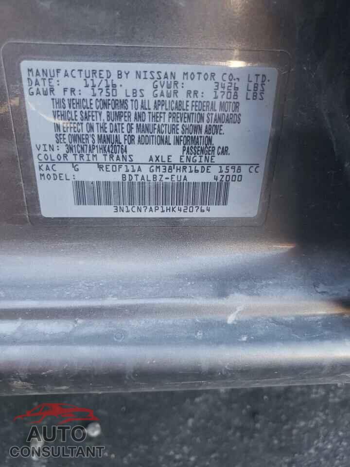 NISSAN VERSA 2017 - 3N1CN7AP1HK420764