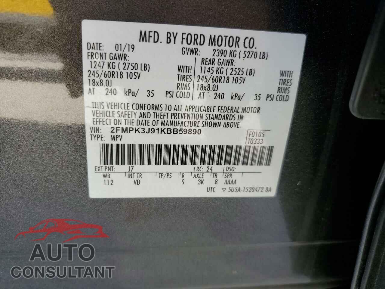 FORD EDGE 2019 - 2FMPK3J91KBB59890