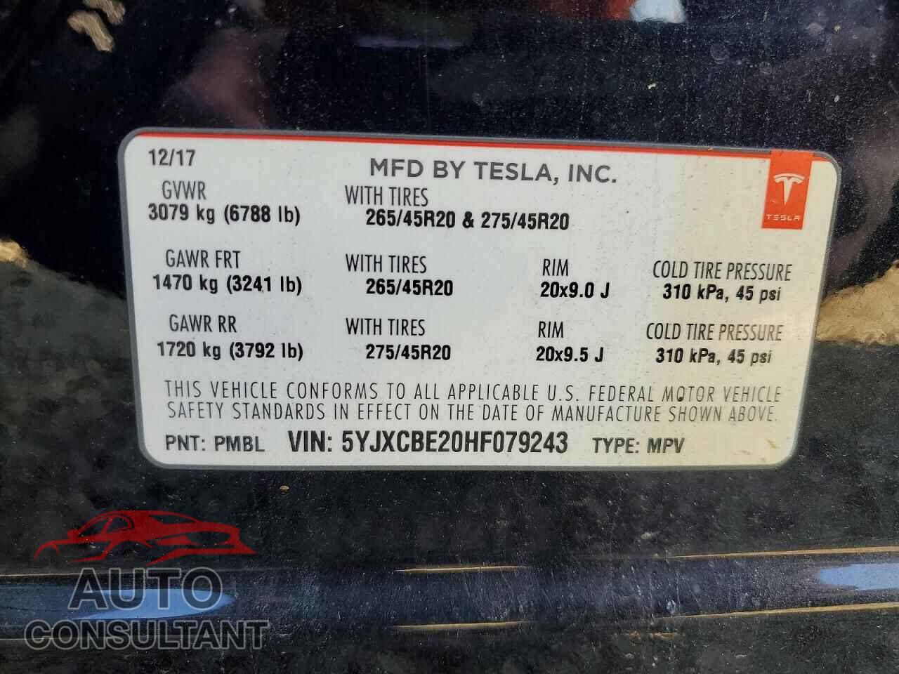 TESLA MODEL X 2017 - 5YJXCBE20HF079243