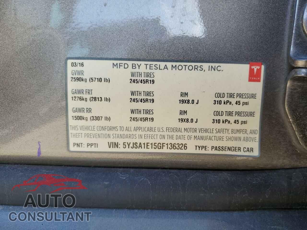 TESLA MODEL S 2016 - 5YJSA1E15GF136326