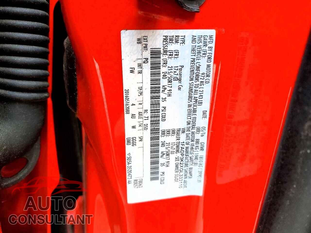 FORD FOCUS 2016 - 1FADP3K2XGL333110