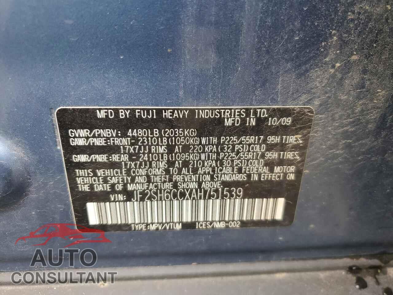SUBARU FORESTER 2010 - JF2SH6CCXAH751539