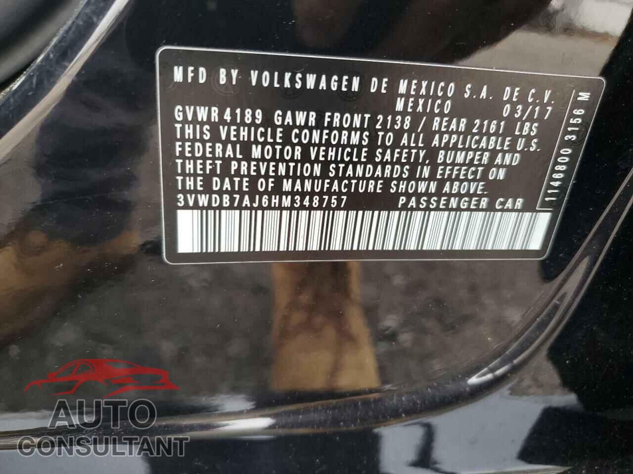 VOLKSWAGEN JETTA 2017 - 3VWDB7AJ6HM348757