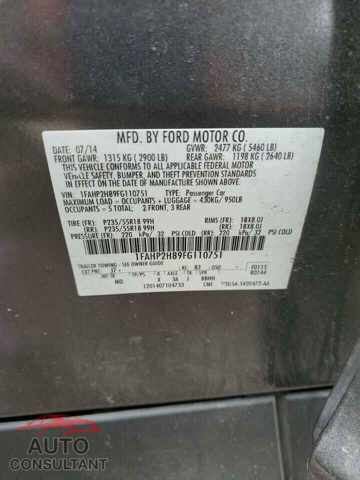 FORD TAURUS 2015 - 1FAHP2H89FG110751