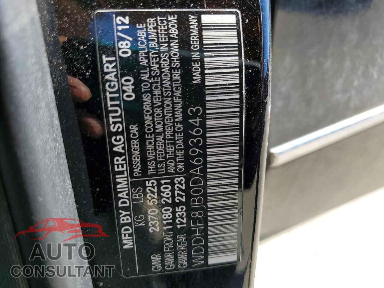 MERCEDES-BENZ E-CLASS 2013 - WDDHF8JB0DA693643