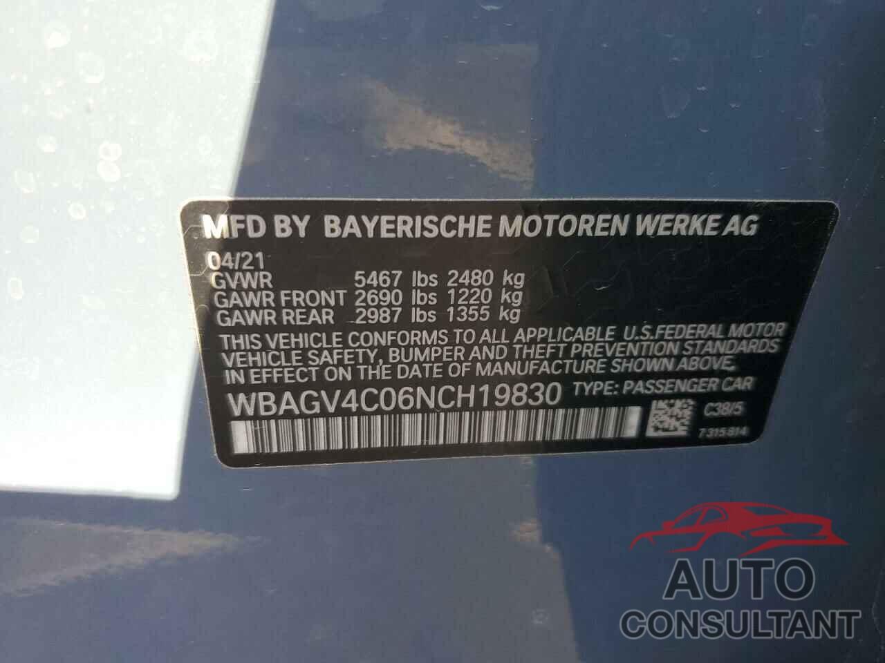 BMW 8 SERIES 2022 - WBAGV4C06NCH19830