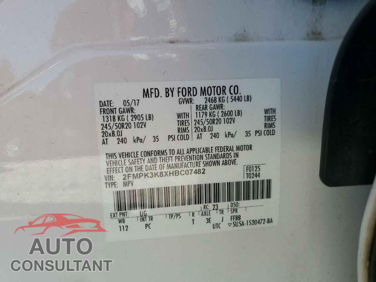 FORD EDGE 2017 - 2FMPK3K8XHBC07482
