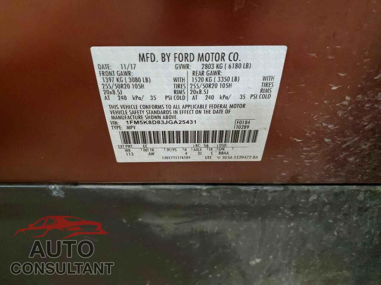FORD EXPLORER 2018 - 1FM5K8D83JGA25431