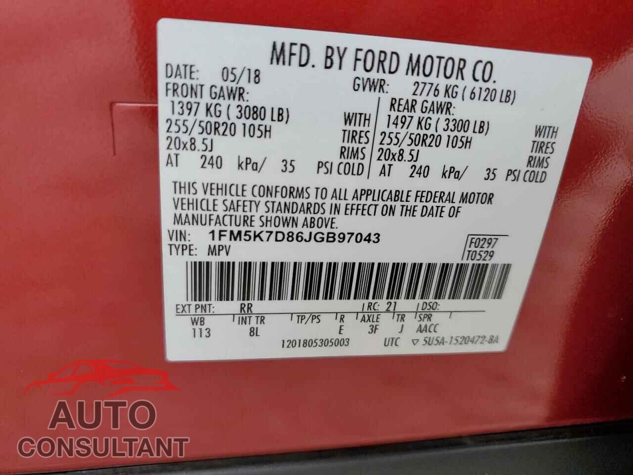 FORD EXPLORER 2018 - 1FM5K7D86JGB97043