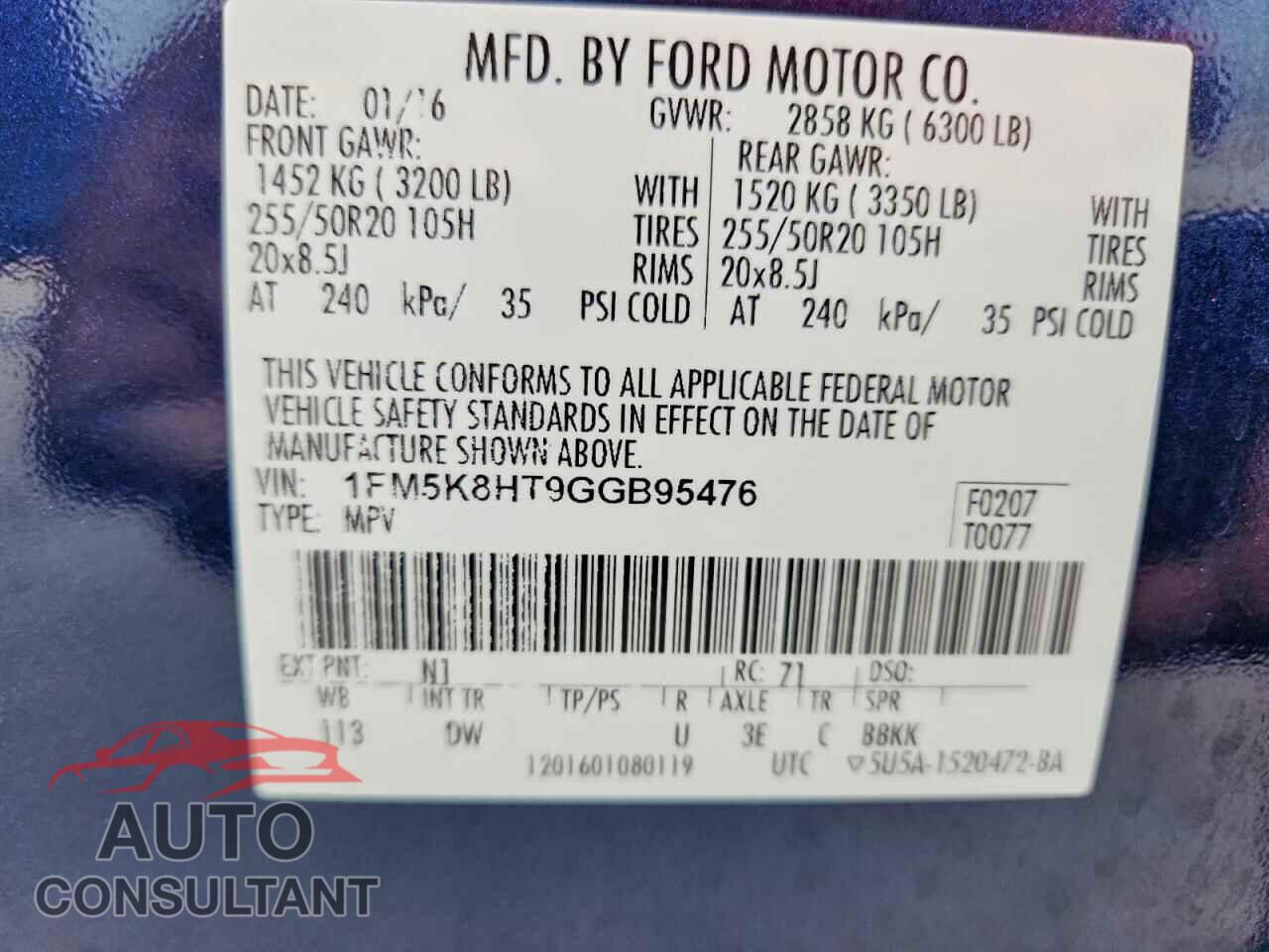 FORD EXPLORER 2016 - 1FM5K8HT9GGB95476
