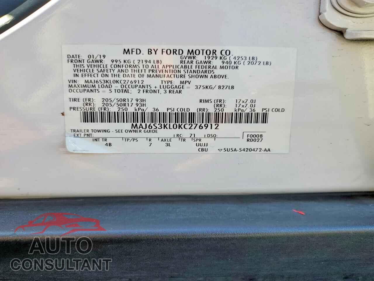 FORD ECOSPORT 2019 - MAJ6S3KL0KC276912