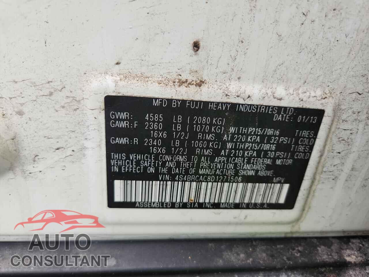 SUBARU OUTBACK 2013 - 4S4BRCAC8D1271506