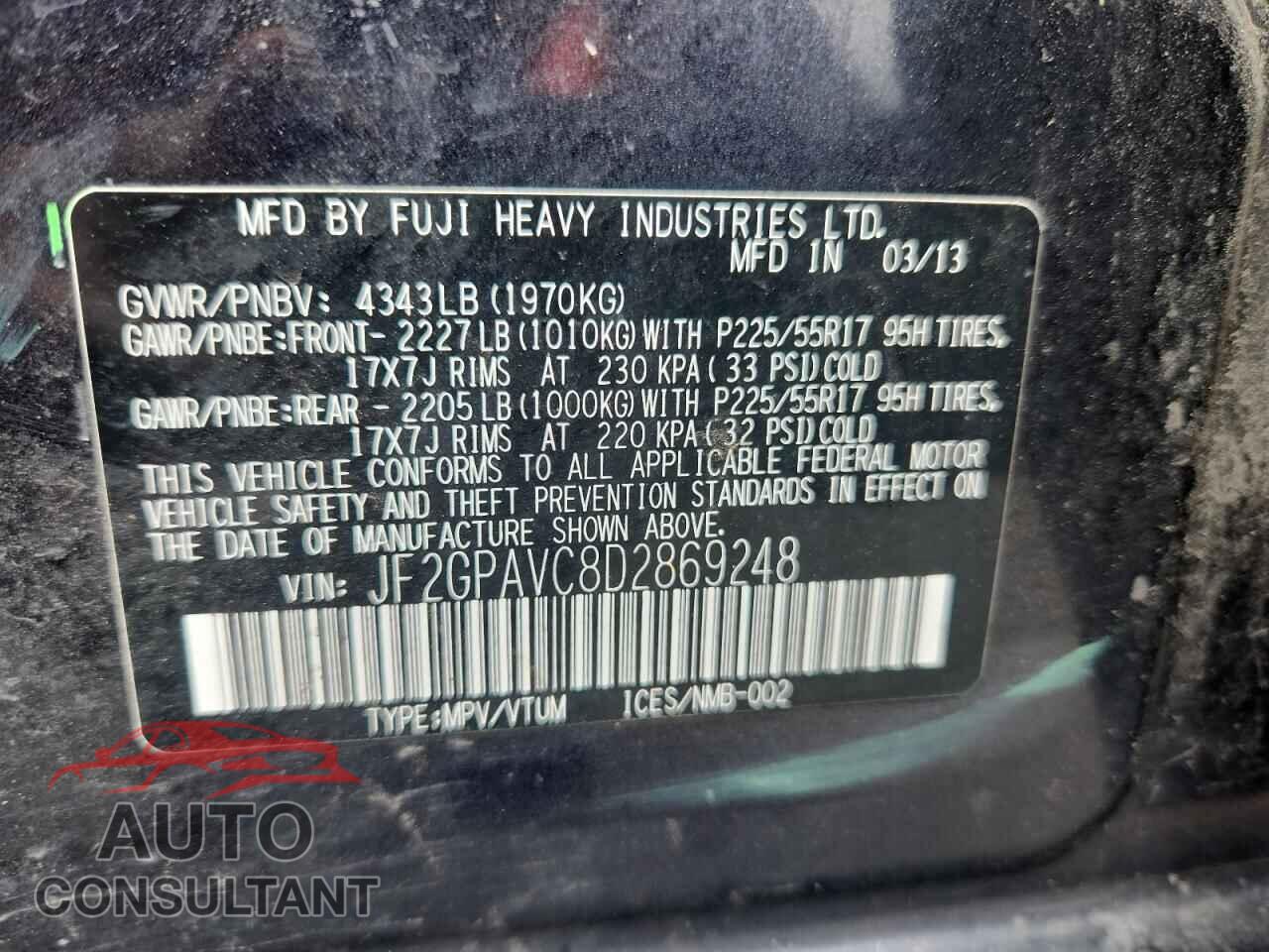 SUBARU XV 2013 - JF2GPAVC8D2869248