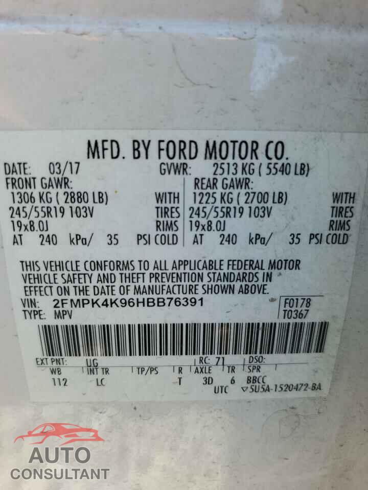 FORD EDGE 2017 - 2FMPK4K96HBB76391