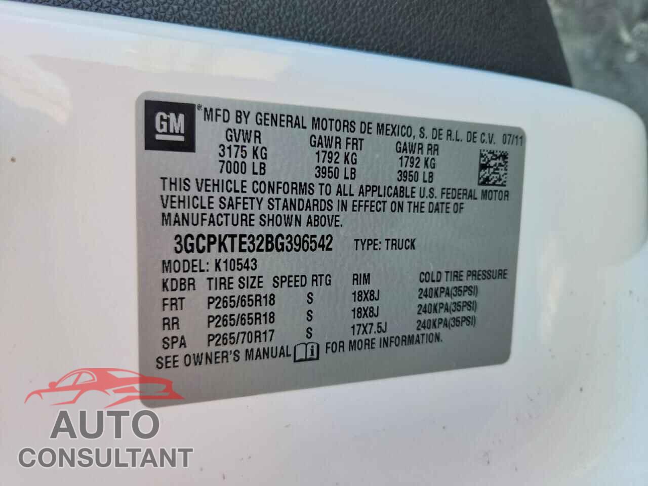 CHEVROLET SILVERADO 2011 - 3GCPKTE32BG396542