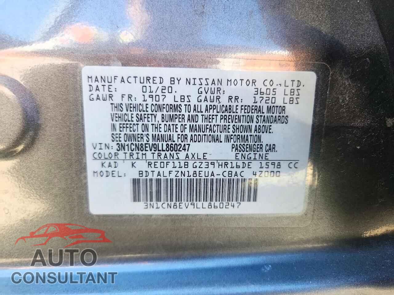 NISSAN VERSA 2020 - 3N1CN8EV9LL860247