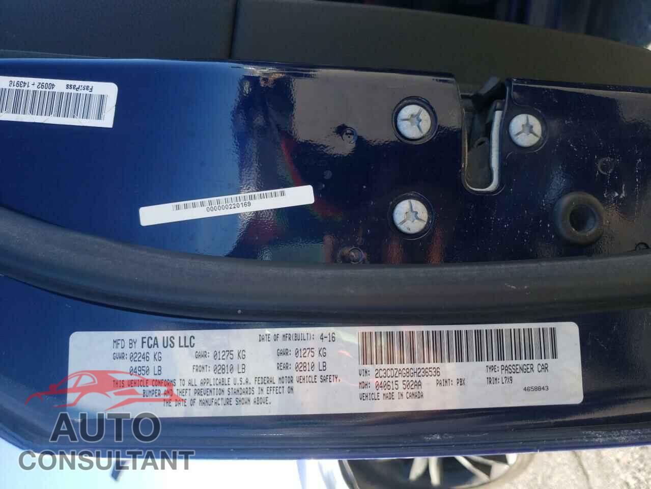 DODGE CHALLENGER 2016 - 2C3CDZAG8GH236536