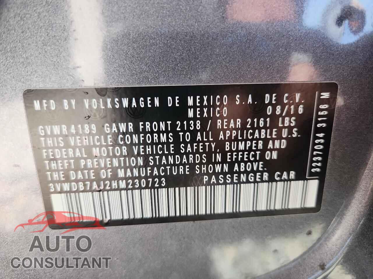 VOLKSWAGEN JETTA 2017 - 3VWDB7AJ2HM230723