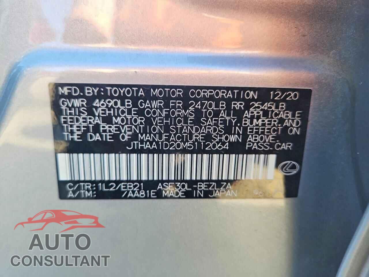 LEXUS IS 2021 - JTHAA1D20M5112064