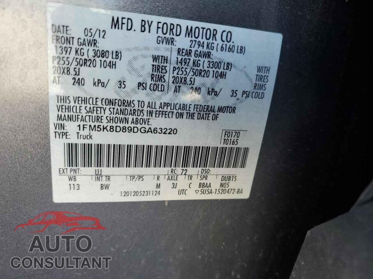 FORD EXPLORER 2013 - 1FM5K8D89DGA63220