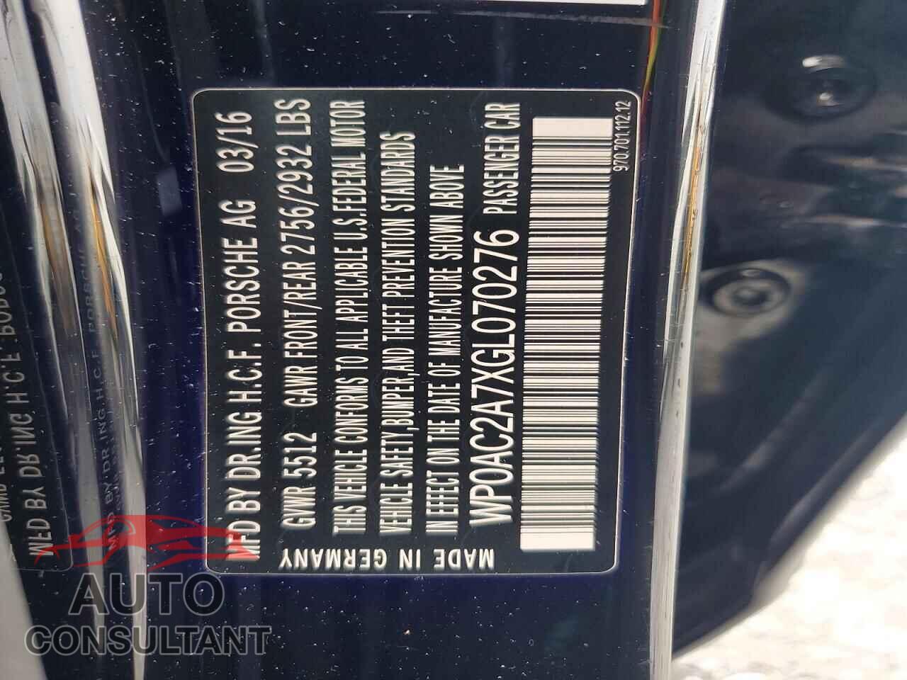 PORSCHE PANAMERA 2016 - WP0AC2A7XGL070276