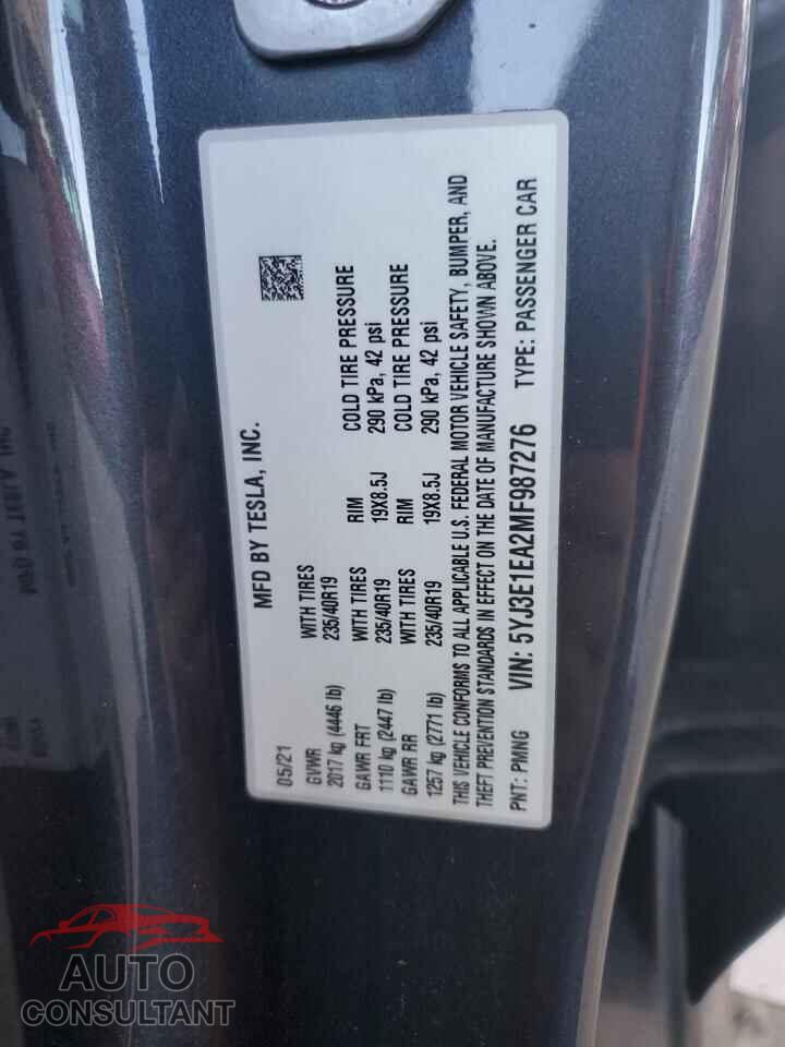 TESLA MODEL 3 2021 - 5YJ3E1EA2MF987276