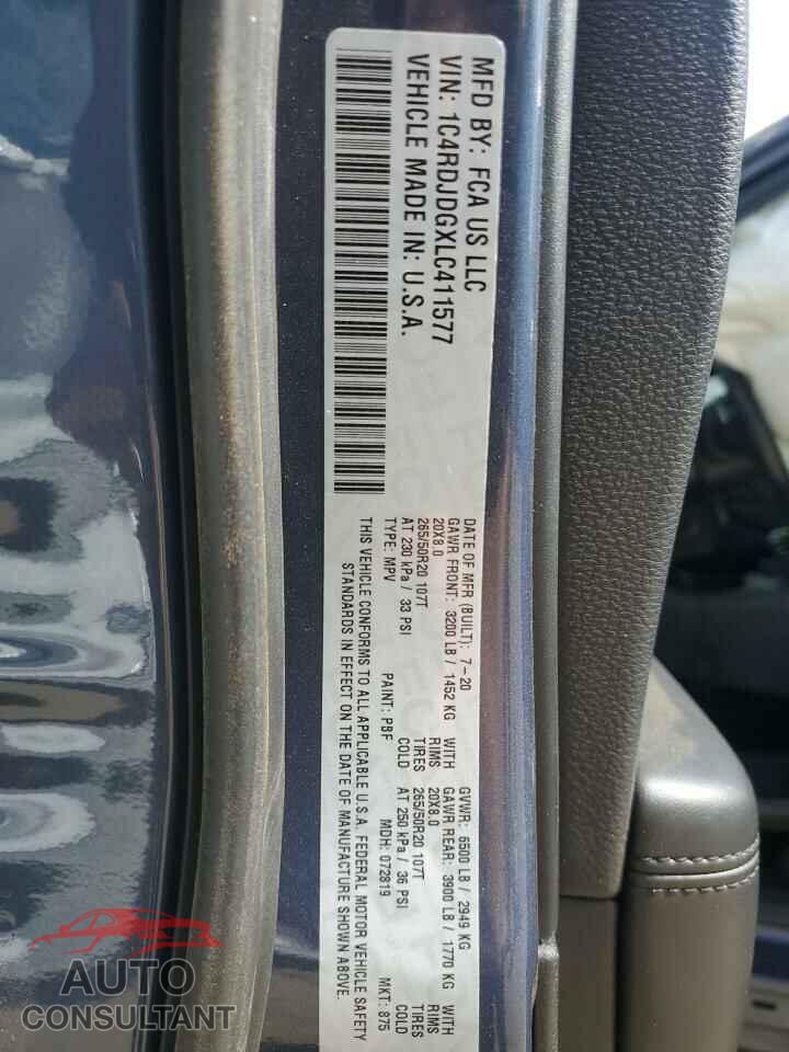 DODGE DURANGO 2020 - 1C4RDJDGXLC411577