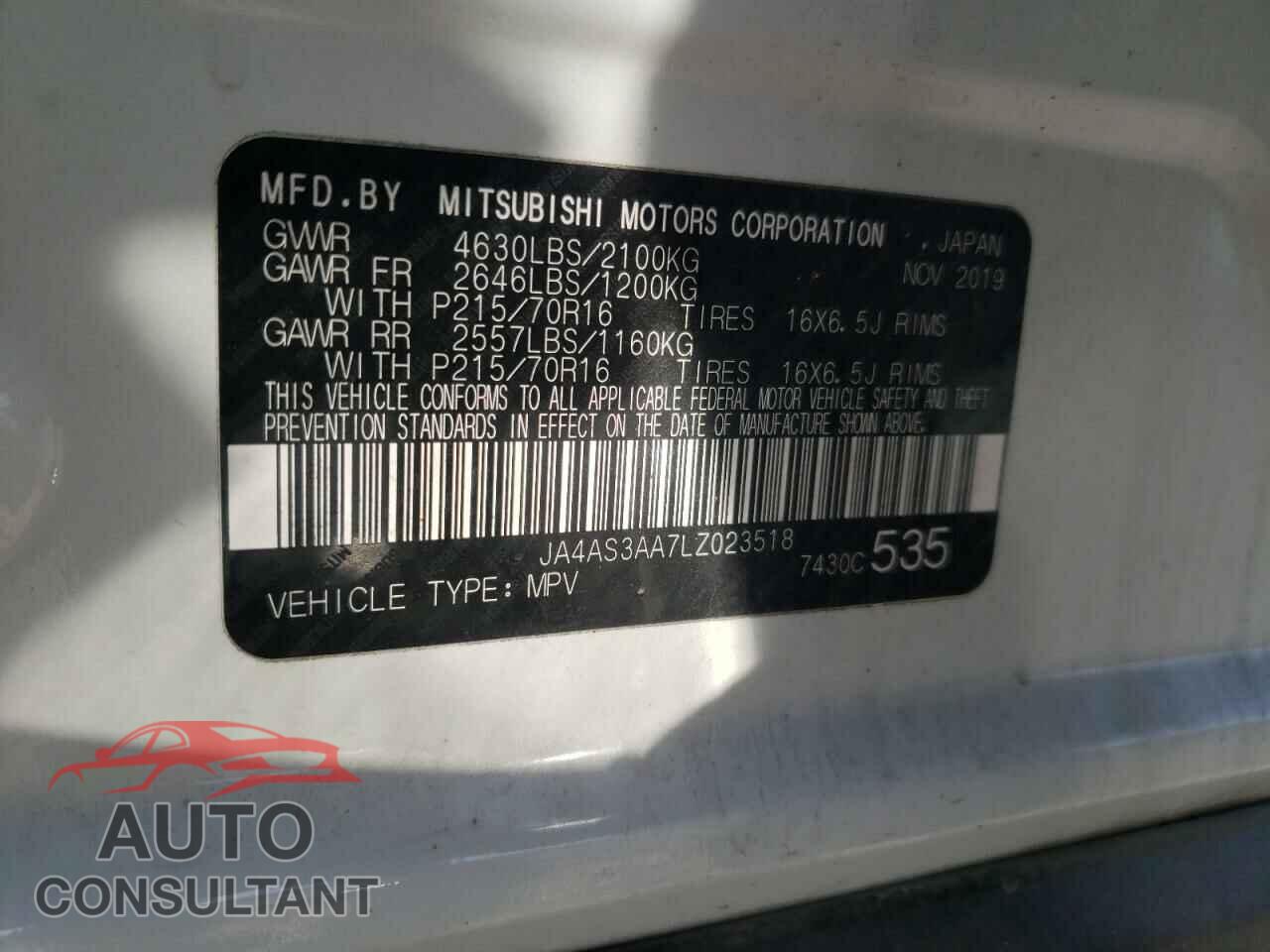MITSUBISHI ECLIPSE 2020 - JA4AS3AA7LZ023518