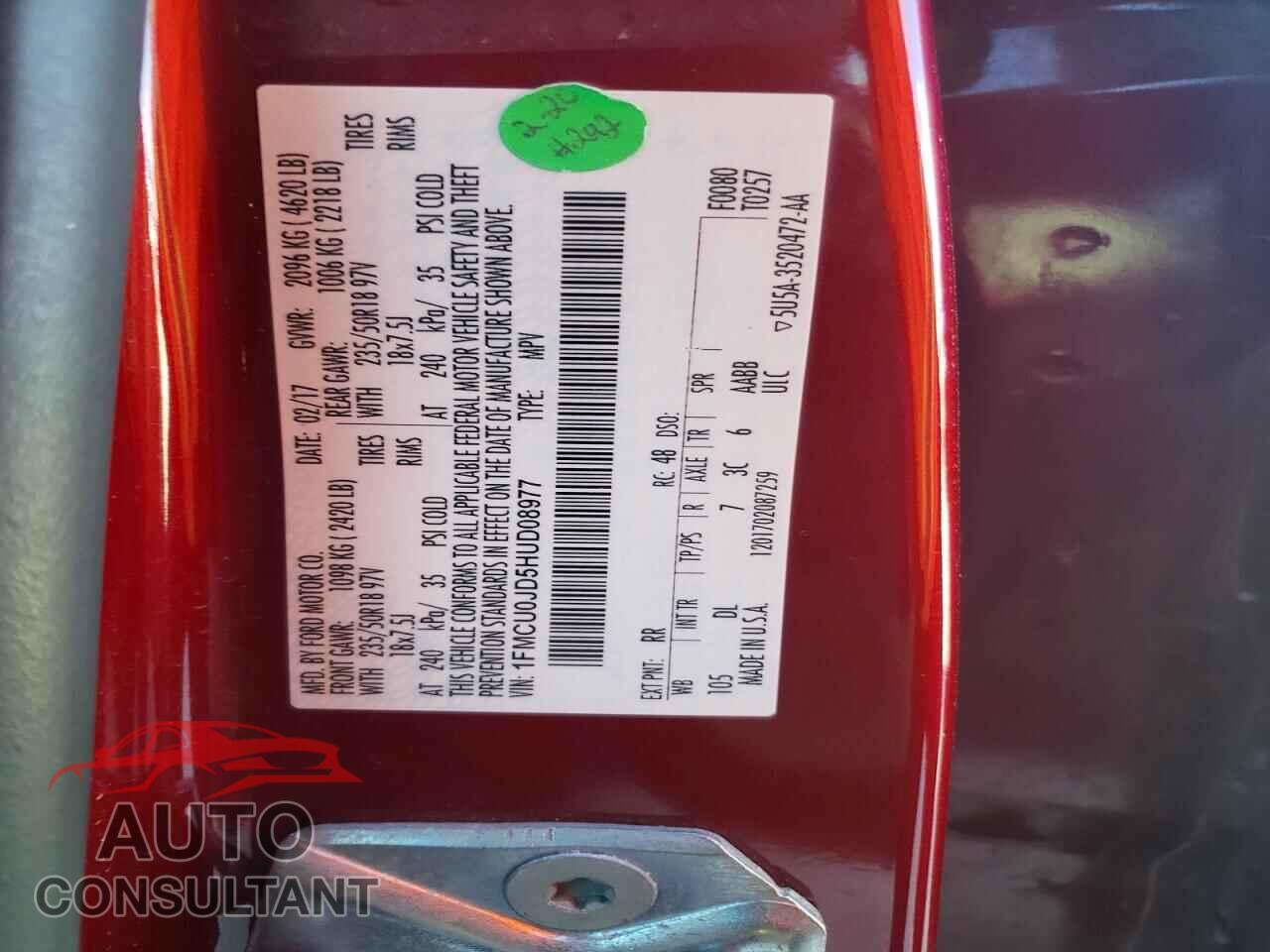 FORD ESCAPE 2017 - 1FMCU0JD5HUD08977