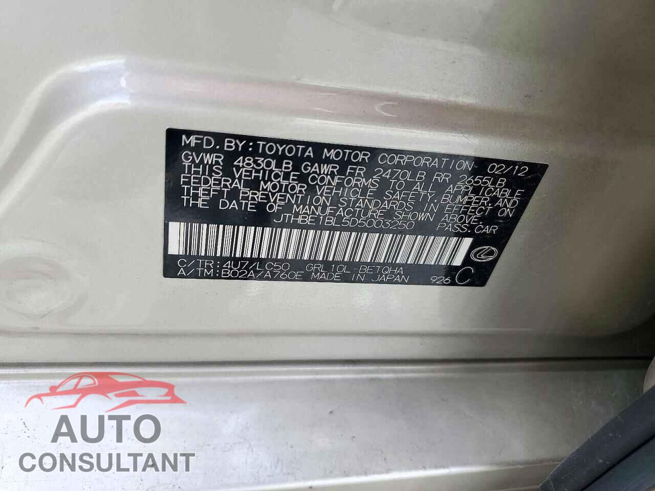 LEXUS GS350 2013 - JTHBE1BL5D5003250
