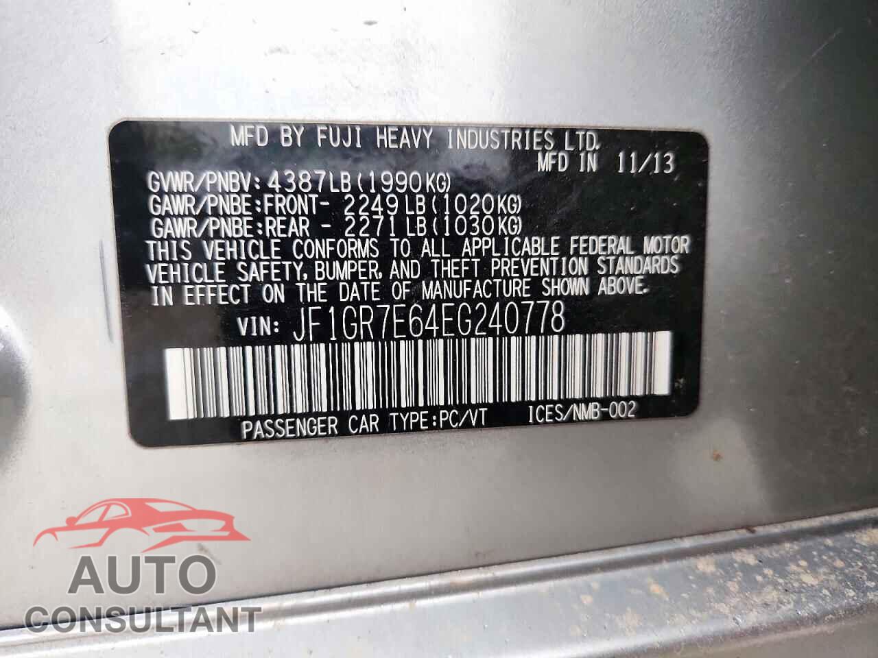 SUBARU WRX 2014 - JF1GR7E64EG240778