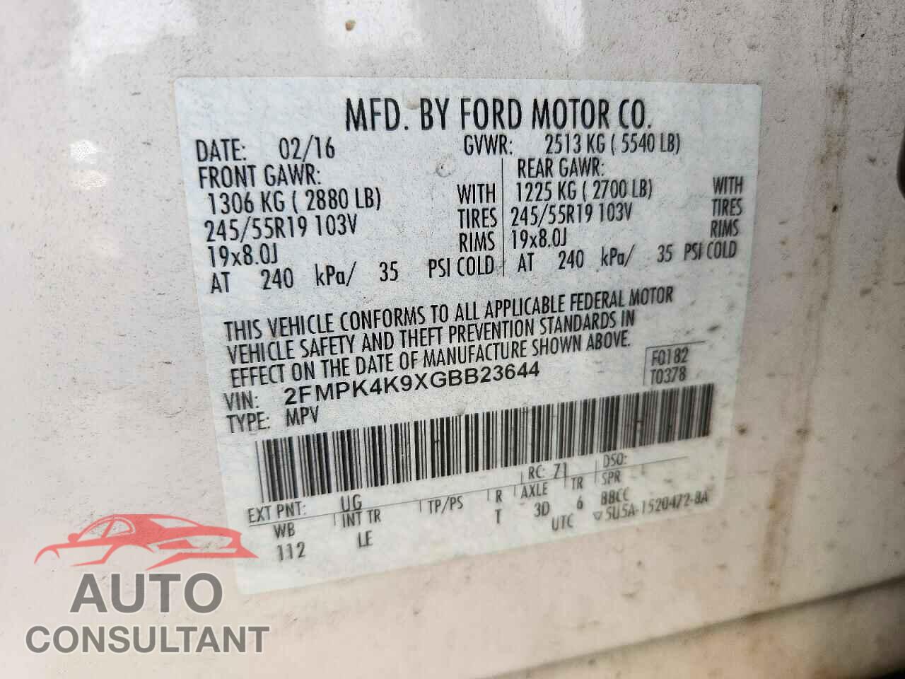 FORD EDGE 2016 - 2FMPK4K9XGBB23644