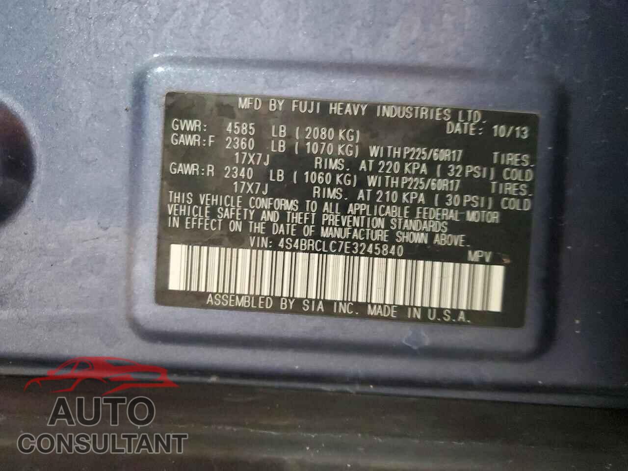 SUBARU OUTBACK 2014 - 4S4BRCLC7E3245840