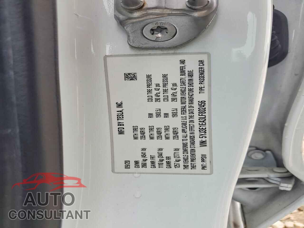 TESLA MODEL 3 2020 - 5YJ3E1EA3LF802456