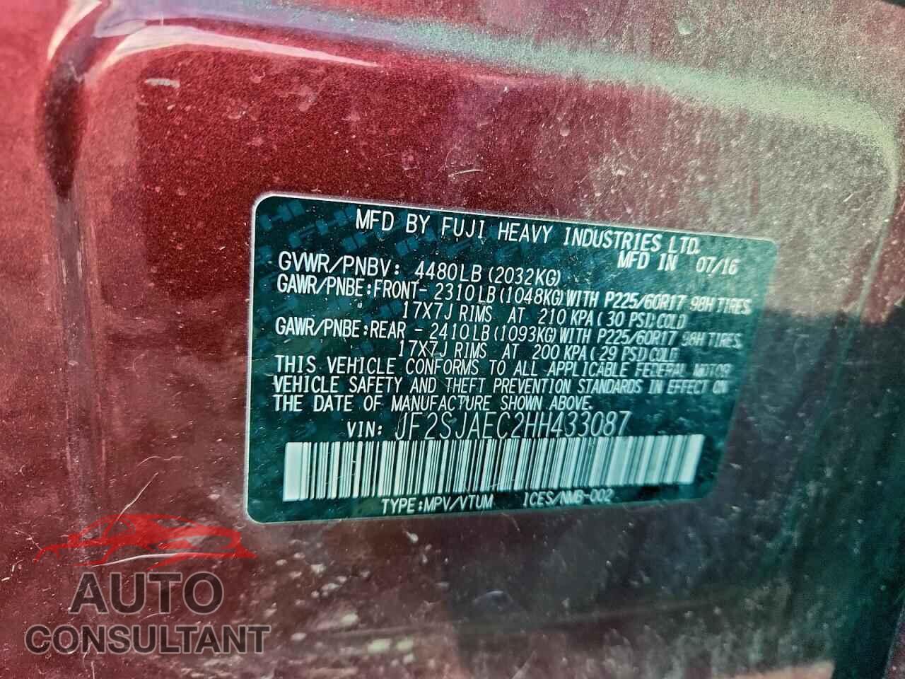 SUBARU FORESTER 2017 - JF2SJAEC2HH433087