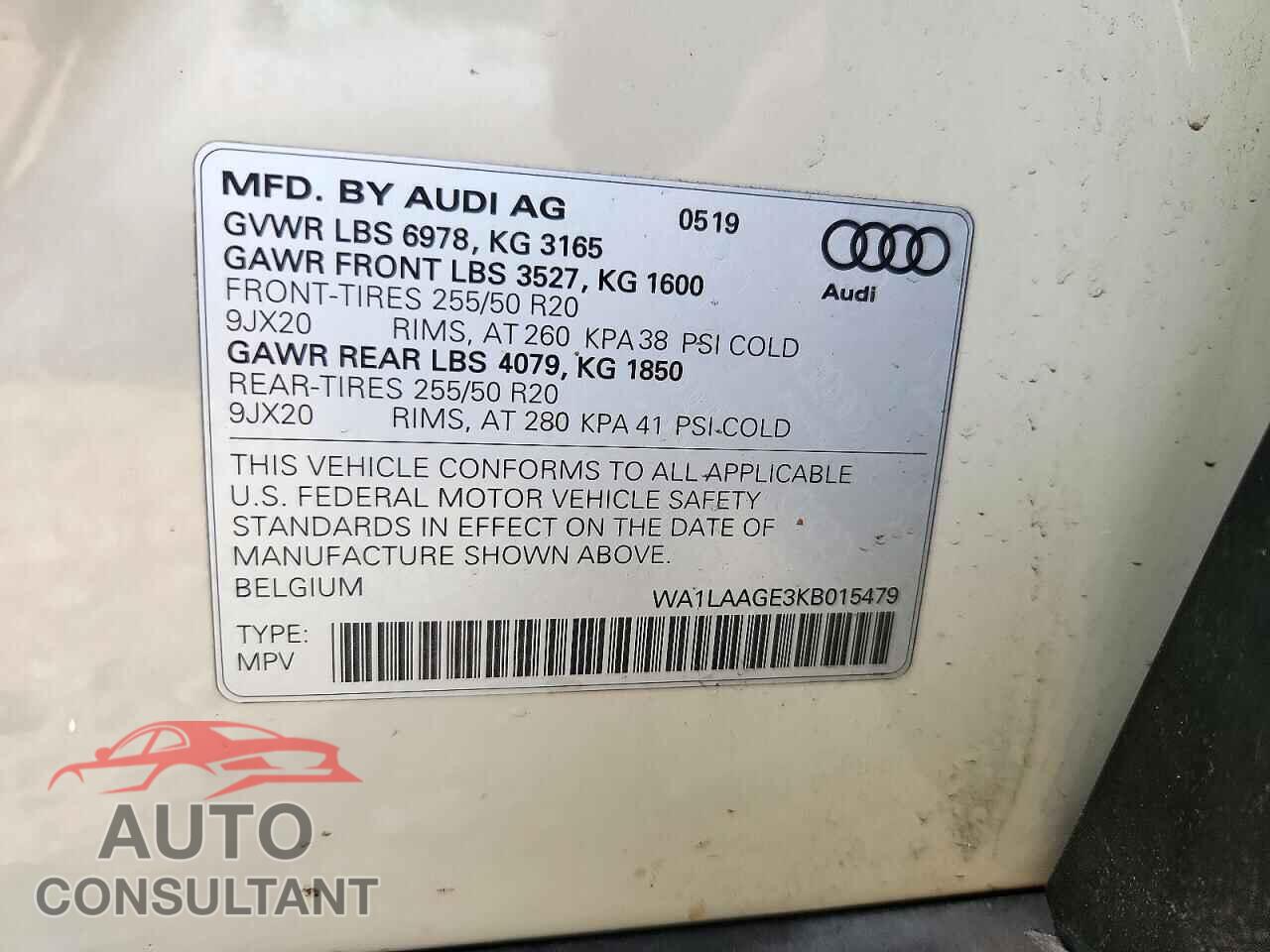 AUDI E-TRON 2019 - WA1LAAGE3KB015479