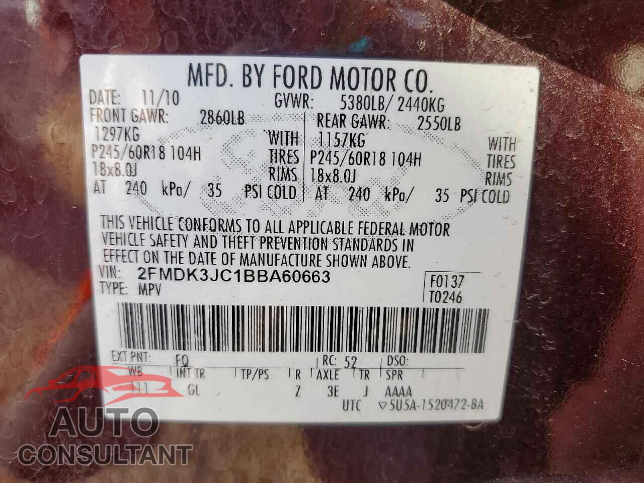 FORD EDGE 2011 - 2FMDK3JC1BBA60663