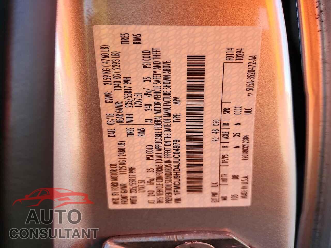 FORD ESCAPE 2018 - 1FMCU9HD4JUC04979