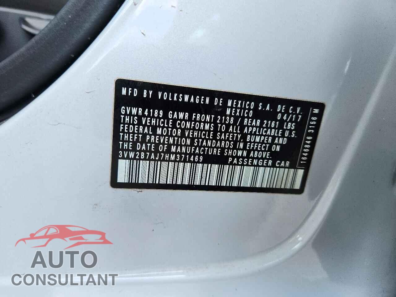 VOLKSWAGEN JETTA 2017 - 3VW2B7AJ7HM371469