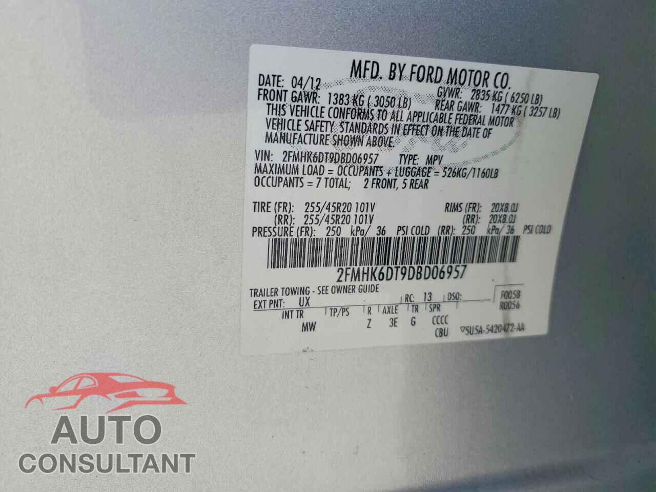 FORD FLEX 2013 - 2FMHK6DT9DBD06957