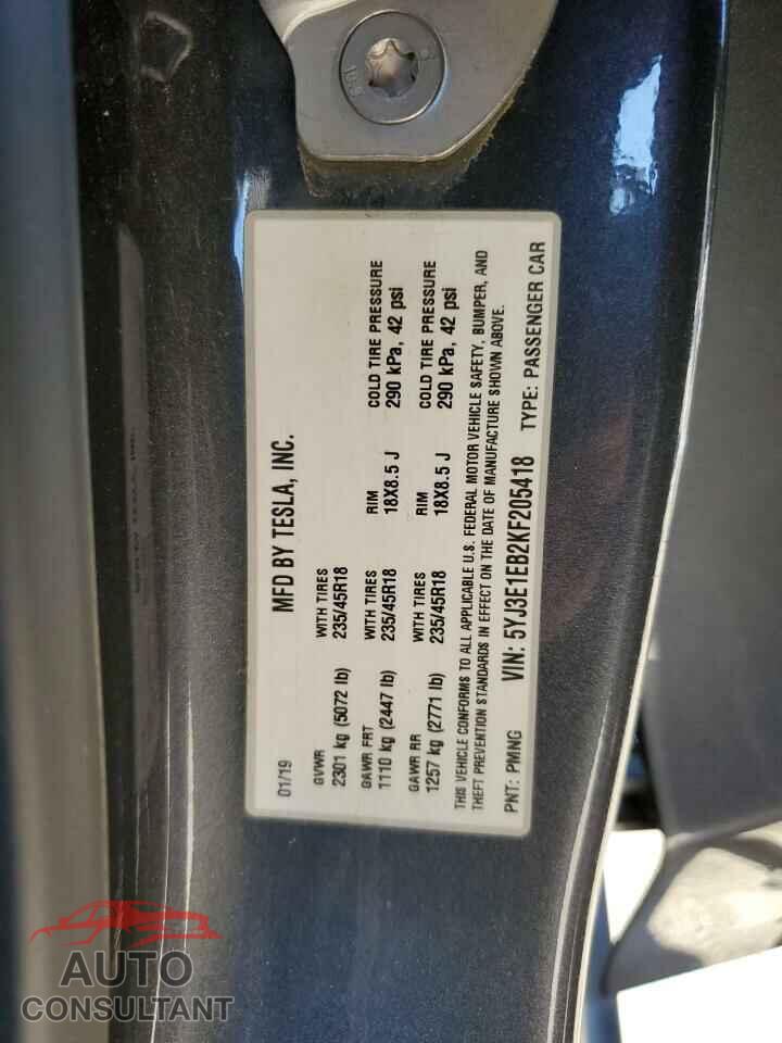 TESLA MODEL 3 2019 - 5YJ3E1EB2KF205418