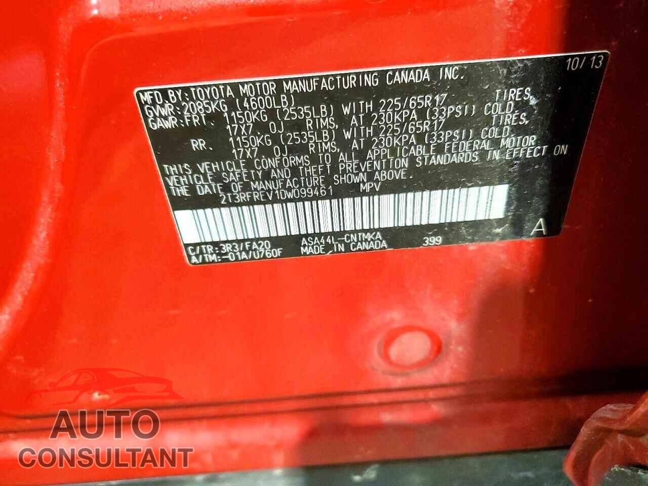 TOYOTA RAV4 2013 - 2T3RFREV1DW099461